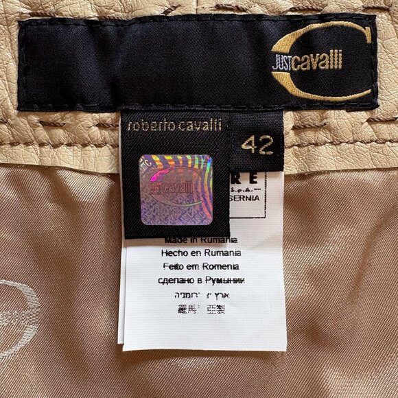 Just Cavalli Python Imprint Patent Mini Skirt Genuine Leather Sz42 US6 Authentic - Picture 9 of 15